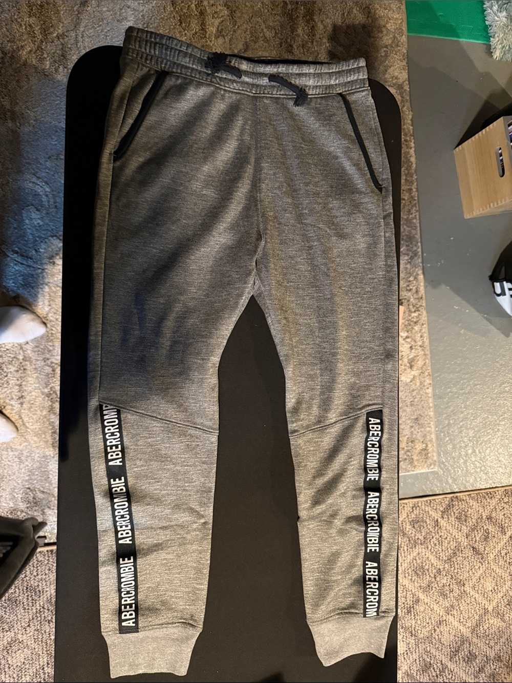 abercrombie kids Grey Jogger Sweatpants with Black Logo Tape